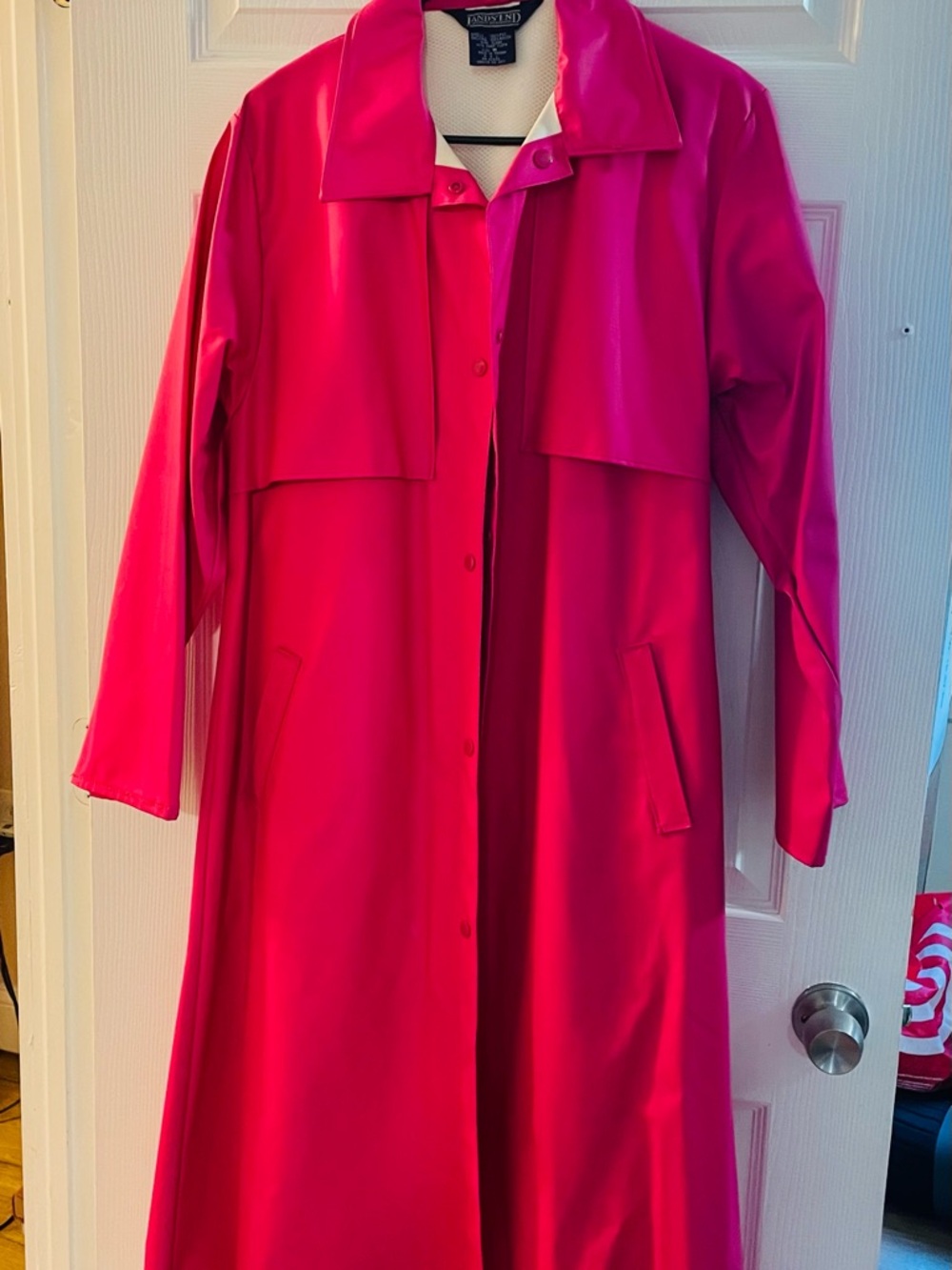 Lands' End Hot Pink Long Trench Raincoat